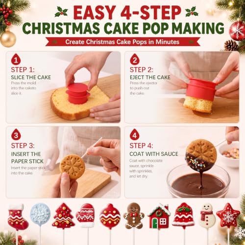 10 Pcs Christmas Cake Pop Molds Set with 100 Sticks - style: Christmas Style