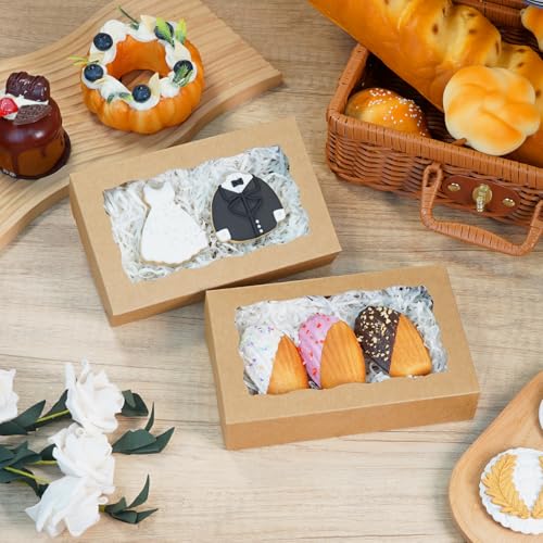 50pcs Brown Cookie Boxes 7x4.375x1.5 Inch Bakery Boxes with window - color: Brown