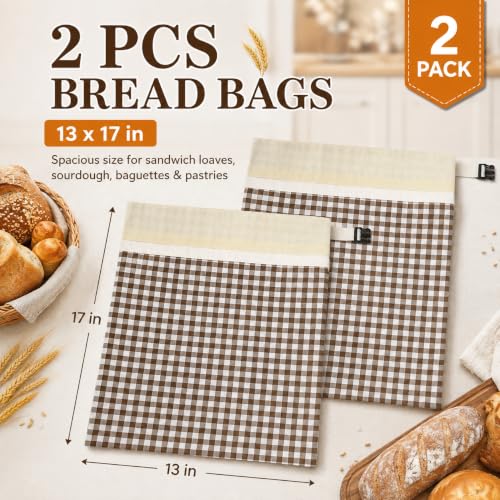 2-Pack Reusable Beeswax Bread Bags for Homemade Sourdough - color: Coffee