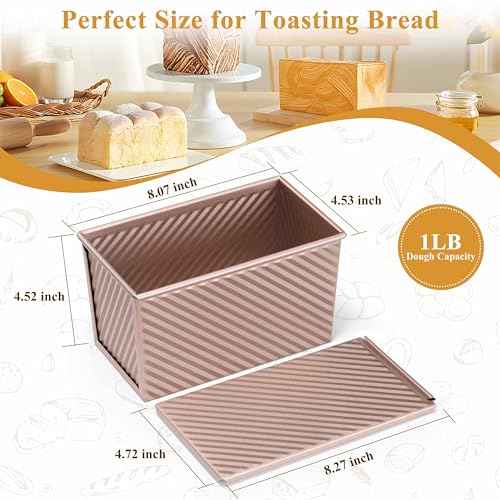 LIANYU Pullman Loaf Pan with Lid, 1 Pound Bread Loaf Pan Set of 2 - color: Rose Gold
