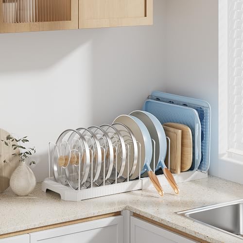 MUDEELA Pots and Pans Organizer under Cabinet, White - color: White, size: 12 Adjustable Dividers