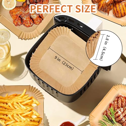 Air Fryer Disposable Paper Liner, 100PCS 9" Natural Parchment Paper for Air Fryer Oil-proof Water-proof, Food Grade Parchment for AirFryer, Steamer, Microwave Etc - size: 9" Square