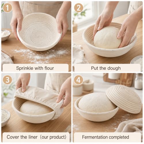 Oruola 6PCS Proofing Basket Liner,10In Cloth Banneton Cover