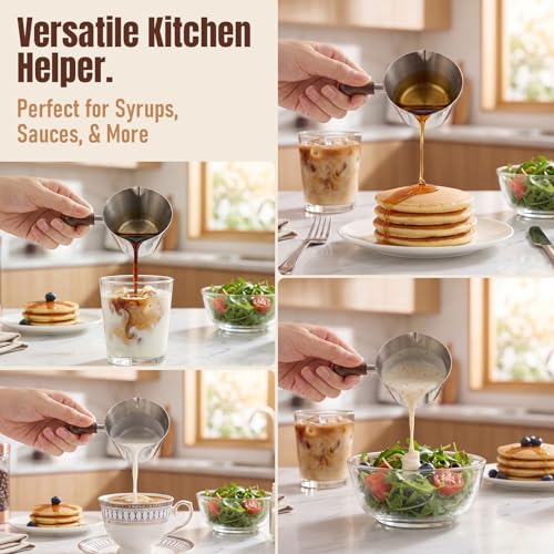 Baalaka 3.4oz Espresso Cups Set 2, Stainless Steel with Wooden Handles