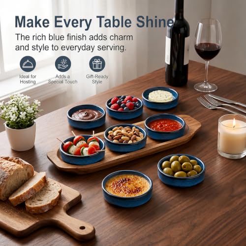 ONEMORE Creme Brulee Ramekins 4 oz Ceramic Ramekin Set of 14, Oven Safe Baking Ramekins, Small Sauce Dishes, Stackable Blue Custard Cups, Dishwasher Microwave Safe - color: Blue, size: 4 oz (14PCS)