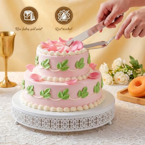 Wenqik White Metal Cake Stand 16 Inch with Cutting & Spatula - color: White, size: 16 Inch