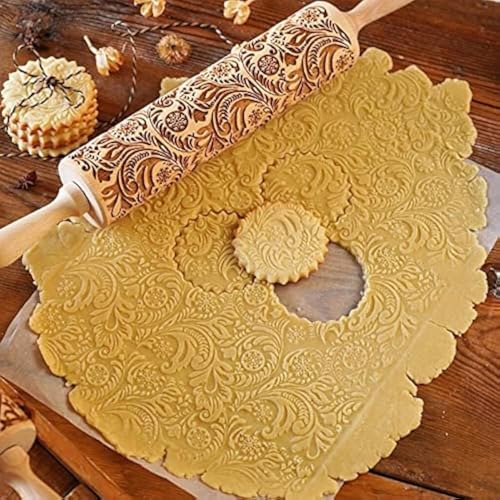Embossed Wooden Rolling Pin, Embossing Rolling Pin for Baking Fondant, Pizza, Pie, Pastry, Pasta, Dough, Cookies, Suitable Christmas, Father and Mother's Gift - size: Snowflake 13.8'' x 1.96''