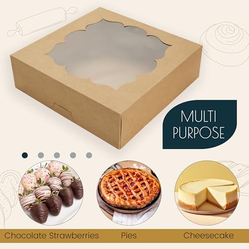 NPLUX 30 Pack Halloween Bakery Boxes,10x10x3inch Pie Boxes for Farm Markets - color: Brown