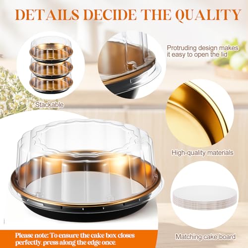 5 Set Disposable Cake Containers with Lids, Gold, for 10 Inch Cake - size: 4inx10in
