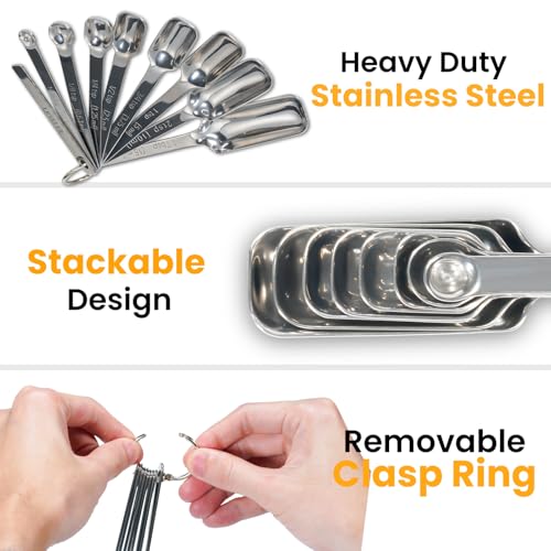 28 Pcs Stainless Steel Measuring Spoons Set with Leveler, Metal Round & Rectangular Spoons plus 2-Pack Mini Spoon Sets for Precise Cooking and Baking, Standard Sizes with Clear Engraved Markings - size: Set of 28