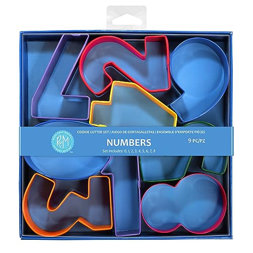 R&M Number 9-Piece Color Cookie Cutter Set 3" – Numbers 0-9 Polyresin Coated Baking Tool for Cookies, Fondant & Crafts - style: Numbers