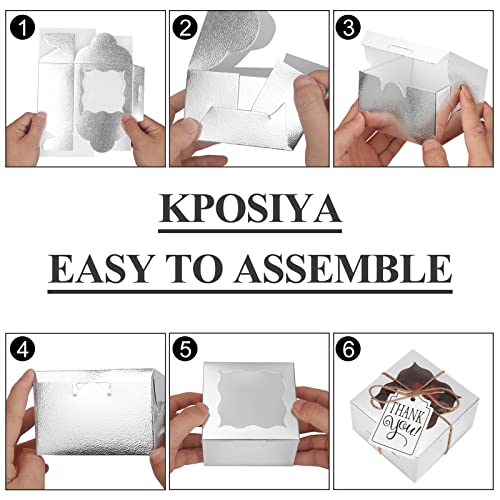 KPOSIYA 10pcs Small Cookie Boxes with Window, 4x4x2.5 Silver Bakery Box - color: Silver, size: 10