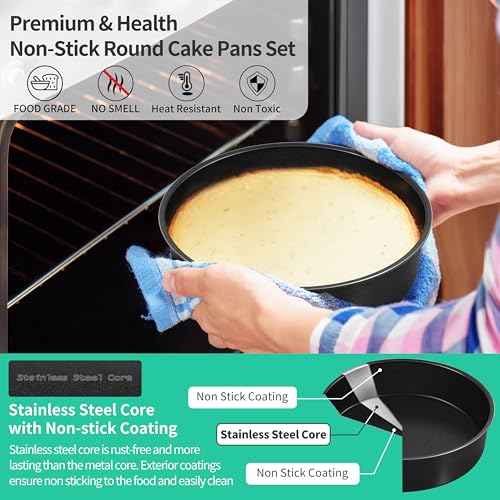 P&P CHEF 8 Inch Cake Pan Set, Round Baking Cake Pans, Black & 2 Pcs - color: Black, size: 8 Inch