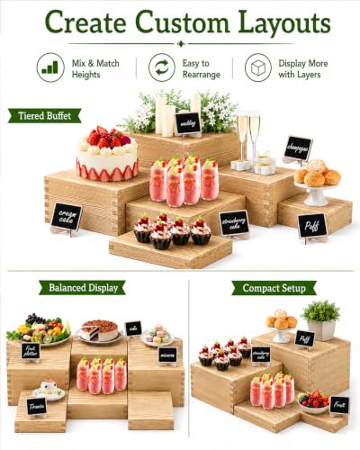 10PCS Pine Wooden Nested Buffet Risers with Mini Signs