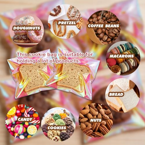 200Pcs Iridescent Cookie Bags,Self Sealing Cellophane Treat Bags - color: Iridescent-pink, size: 5.5 x 5.5 inch