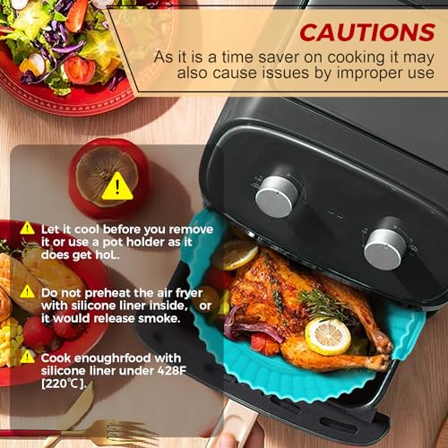 Buauty 3 Pack Air Fryer Silicone Liners 8inch Air Fryer Silicone Pot Reusable Food Grade Silicone Airfryer Liners Baking Basket Accessories Replacement of Flammable Disposable Parchment Paper - color: 8" Round: Blue+Green+Red