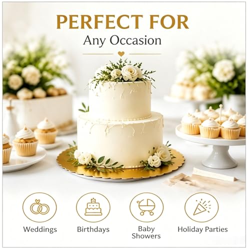 Gold Scalloped Cake Boards, 4 Pack, 6, 8, 10, 12 Inch Cake Circles - color: Gold
