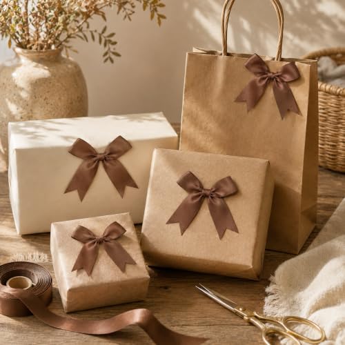50 Pcs Twist Tie Bows for Treat Bags and Gift Wrapping, Brown - color: Brown