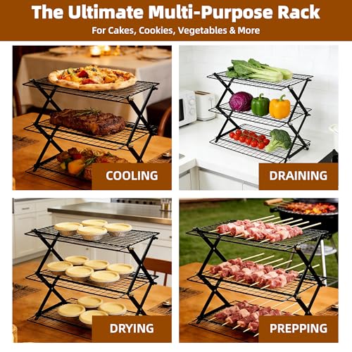 3 Tier Collapsible Cooling Rack Sourdough Cooling Rack 17"x10" - color: Black, size: 3-Tier