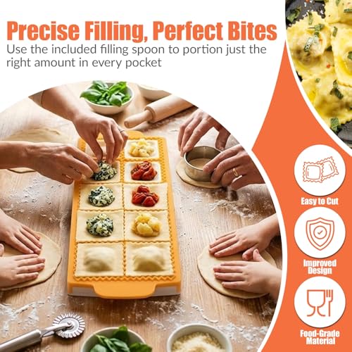 Ultimate Ravioli Maker Press & Dumpling Maker Kit - 10-Hole Ravioli Mold, Pasta Roller, Pastry Wheel & Pierogi Press - Stainless Steel Empanada Maker Machine & Pasta Making Tools for Kitchen (Square) - size: Square Shape