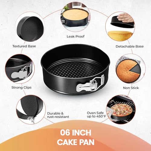 RFAQK 6 Inch Springform Pan with Removable Bottom & 50pcs Parchment Paper - Non-Stick Leakproof Cheesecake & Cake Pan 6 Inch, Fits 3 Qt Inst-Pot, Small Springform Pan for Baking - size: 6-Inch