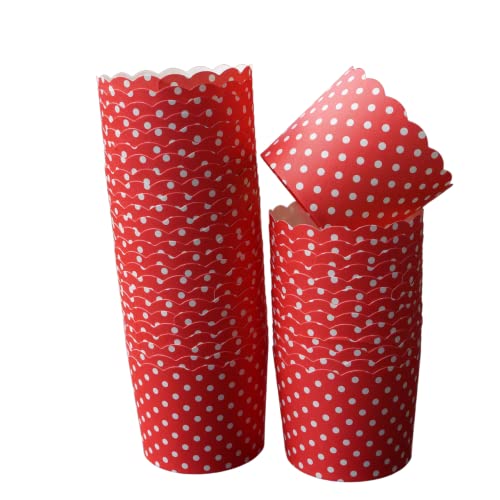 Paper Baking Cups (Polka Dots), Greaseproof Disposable Cupcake Liners (Red, Large Cups (50-Pack)) - color: Red