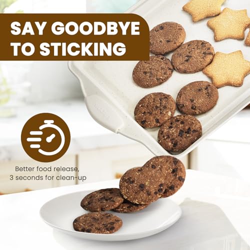 Kikcoin 22 PCS Nonstick Baking Pans Set, Stackable Bakeware Sets with Silicone Handles, 450°F Oven Safe Baking Sheet Set, Easy Release Cookie Sheets for Baking, Cream - color: Cream