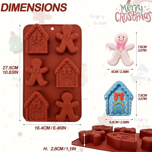 Christmas Silicone Molds For Baking Large Christmas Chocolate Mold 3D Shape Gingerbread Man Candy House Cake Molds for Soap Jello Chocolate Cake Madeleine Candle Resin Festival Home Decoration - color: brick red