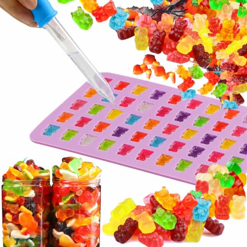 Gummy Bear Molds, 4 Trays, 201 Cavities, 3 Droppers, Silicone - color: Bear + Dinosaur + Mini Donut Mold + Mini Heart