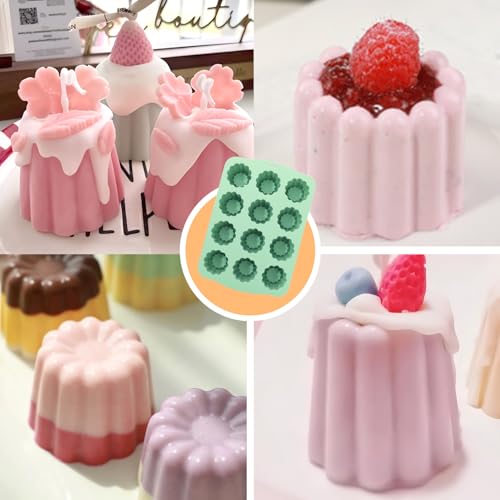 QELEG Silicone Mini Cake Mold, 2.2 inch Silicone Mousse Cake Baking Mold Tall Cylinder Chocolate Molds for Cakes, Brownie, Pudding, Dessert, Pastry, Ice Cream, Jelly, Mint Green, 12-Cavity, flower - color: Mint Green Flower, size: 12-Cavity