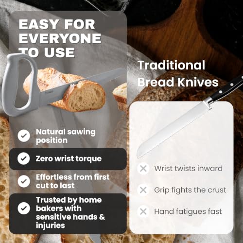Sourdough Bread Knife, 8" Serrated Blade with Ergonomic Handle, Stainless Steel, Gray - color: Gray