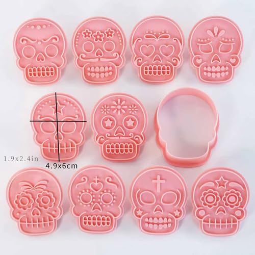 10Pcs Sugar Skull Cookie Cutter Halloween Day of the Dead Baking Tools - color: Halloween O-10