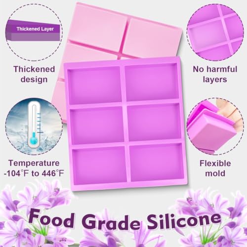 Walfos Silicone Soap Molds,Rectangle Mold 6 Cavities,Non-Stick,4 Pack