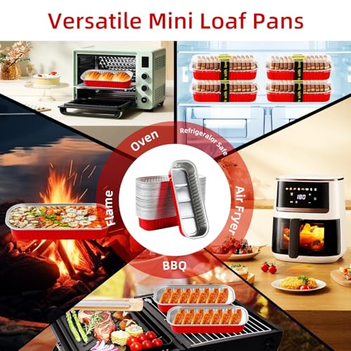 Mini Loaf Pans with Lids and Spoons Sealing Sticker,6.8oz Cake Pans for Baking Disposable Aluminum Foil Pink/Red cake pan (30, 30 Pack Red) - color: 30 Pack Red