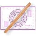 QUELLANCE 16 Inch Wood Rolling Pin for Baking, Wooden French Dough Roller with Purple Silicone Pastry Mat, Beech Wood Rolling Pins for Baking Dough, Pizza, Pie, Pastries, Pasta and Cookies - size: PL-16 inch