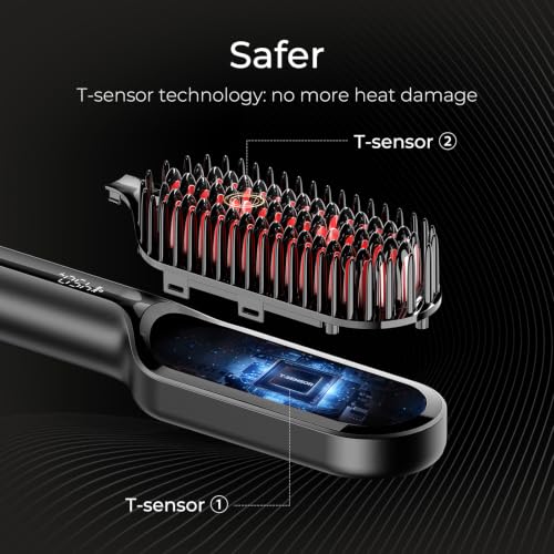 TYMO Hair Straightener Brush - Ionic Mini Straightening Brush for Women - color: Black, size: 2.0 Inch