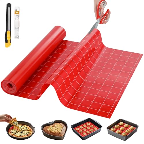 GTJ Silicone Baking Mat Roll, Reusable Baking Sheet Liners, 16 in x 10 ft - color: Red + White Line, size: 120"L x 16"W
