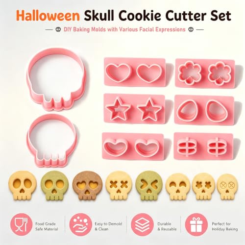 Halloween Cookie Cutters, 10Pcs Mini Skull Cookie Stamps Set - color: Halloween Skull