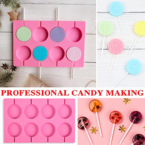 2x8 Capacity Round Silicone Lollipop Molds,Nonstick Chocolate Hard Candy Mold Silicone Sucker Mold with 20 Sticks for Hard Candies,Chocolate,Bread,Jellies,Suction Cup,Etc - color: 2P