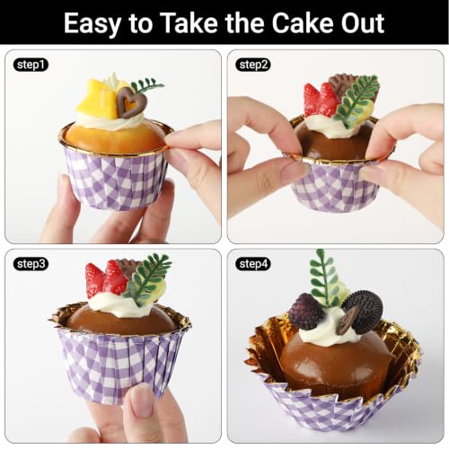 EUSOAR Aluminum Cupcake Liners, 50pcs 3.5oz Foil Baking Cups Purple White - color: Purple/White, size: 50pcs