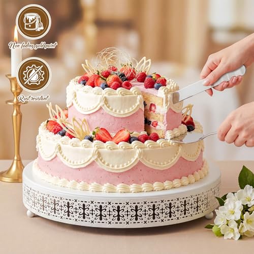 Wenqik White Metal Cake Stand 20 Inch with Cutting & Spatula - color: White, size: 20 Inch