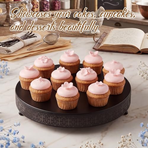 Wenqik Black Metal Cake Stand 16 Inch with Cutting & Spatula - color: Black, size: 16 Inch