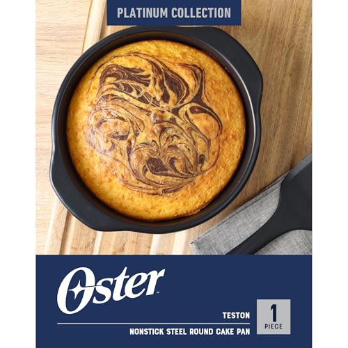 Oster Teston 9-Inch Round Cake Pan, Nonstick Carbon Steel Bakeware, Matte Black, PFAS-Free, Oven-Safe, Easy Release Baking Pan - color: Matte Black, size: 9" Round Cake Pan