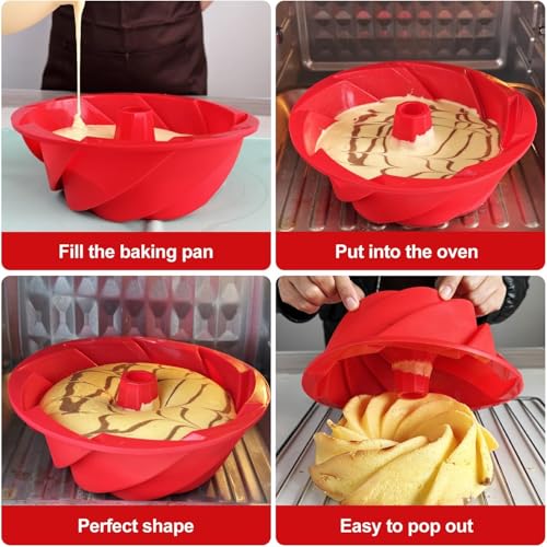 saphe Silicone Heart Shaped Fluted Cake Pan, Silicone Bundt Cake Pans - 8 inch Nonstick silicone Cake Pan for Bundt Cakes,Fluted Cakes and Brownies, 2 packs (10inch 2 packs) - size: 10inch 2 packs