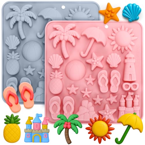 2Pcs Summer Beach Chocolate Silicone Molds Candy Chocolate Molds Cake Decor
