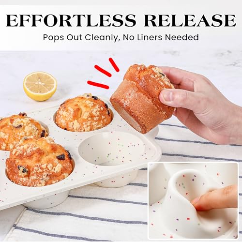 6 Cup Jumbo Muffin Pan for Baking with Metal Frame Nonstick - color: Cream, size: 6-Cup Jumbo