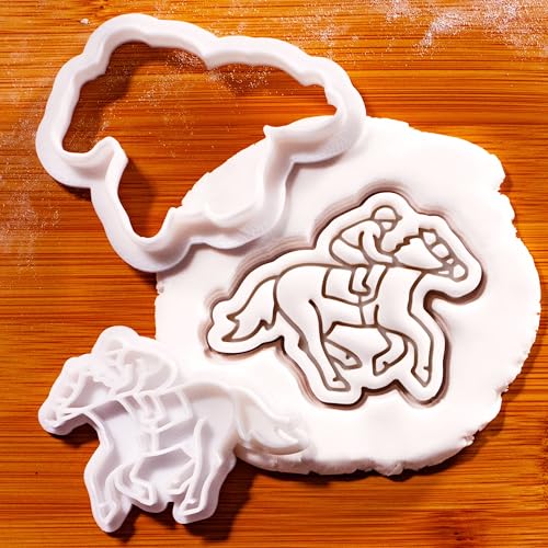 BAKERLOGY Jockey Mini Cookie Cutter & Stamp Set – Horse Riding Fondant Embosser for Equestrian Baking, Pony Party, Race Day, Cake Decorating Tool