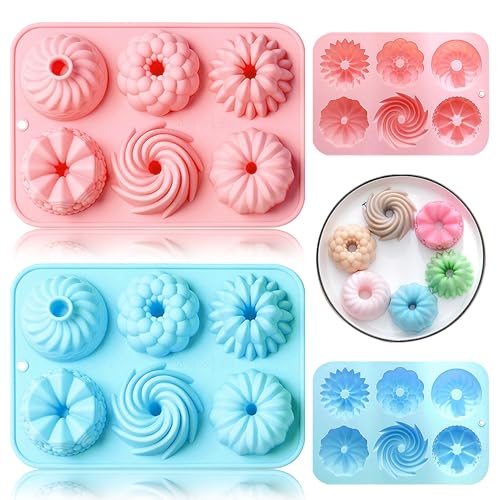 Mini Cake Pan, 2 Pack 6-Cavity Mini Silicone Cake Pans for Baking, Nonstick Silicone Fluted Tube Cake Molds for Cupcakes, Donuts, Cornbread, Brownies, Jello Making