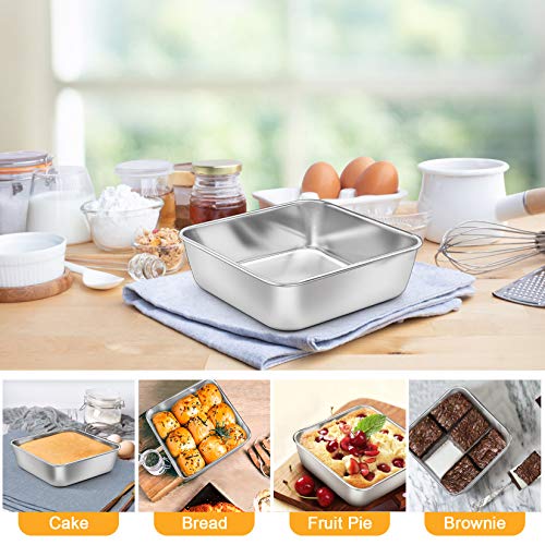 P&P CHEF Square 6x6 Baking Cake Pan, 4 Pcs Stainless Steel Brownie Pan - size: 6 Inch