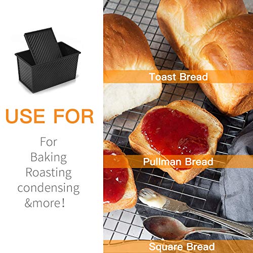CHEFMADE Pullman Loaf Pan with Lid 2 Pcs, 1Lb Dough Capacity Non-Stick Rectangle Corrugated Bread Pan, Carbon Steel Toast Pan with Cover for Baking Bread - Black - size: Black 2 pieces 1 lb Corrugated